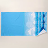 Serviette De Plage Baleines et vagues Bleu océanique (Devant)