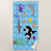 Serviette De Plage Baleines, requins et poissons (Devant)