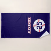 Serviette De Plage Balle de baseball | Nom et numéro (Devant)