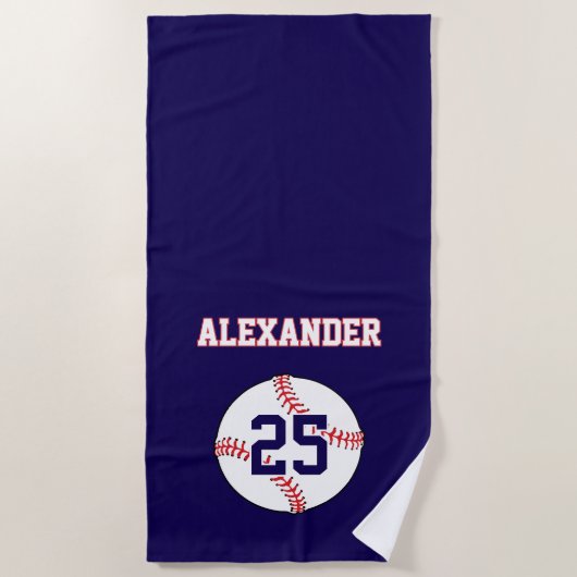 Serviette De Plage Balle de baseball | Nom et numéro (Devant)