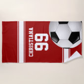 Serviette De Plage Balle de soccer Jersey à rayures rouges et blanche (Devant)