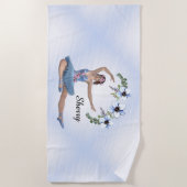 Serviette De Plage Ballerina en bleu Nom personnel (Devant)