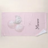 Serviette De Plage Ballons Rose Pâle Chat (Devant)
