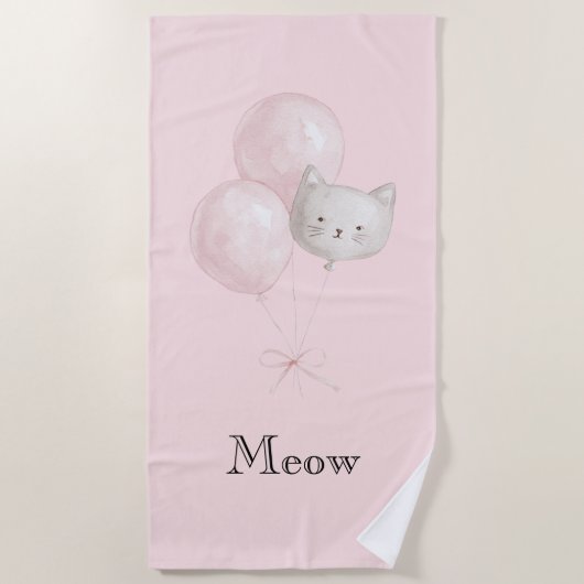 Serviette De Plage Ballons Rose Pâle Chat (Devant)
