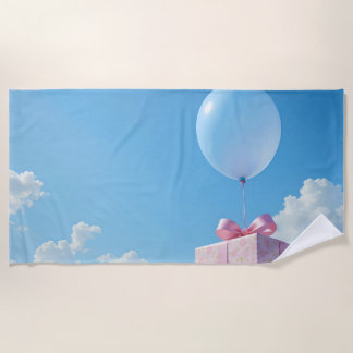 Serviette De Plage balloon with present in blue sky