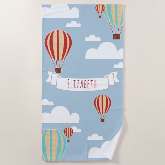 Serviette De Plage Balloons à air chaud Adventure & Nom (Devant)