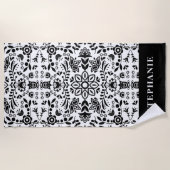 Serviette De Plage Bandanna Scandinave Mignonne Noir Et Blanc (Devant)