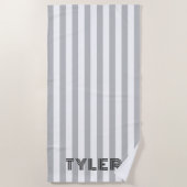 Serviette De Plage Bande classique de cabane gris noir et blanc (Devant)