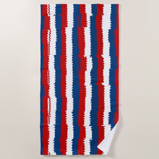 Serviette De Plage Bande Cool rouge, blanc et bleu (Devant)