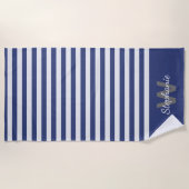 Serviette De Plage Bande d'auvent bleu marine avec personnalisation (Devant)