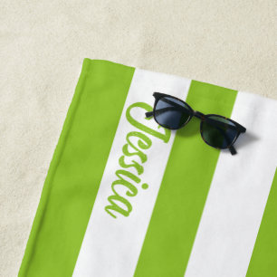Serviette De Plage Bande de cabane blanche verte à la chaux classique