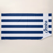 Serviette De Plage Bande de cabane bleue et blanche de la marine clas (Devant)