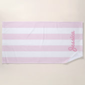 Serviette De Plage Bande de cabane rose et blanc (Devant)