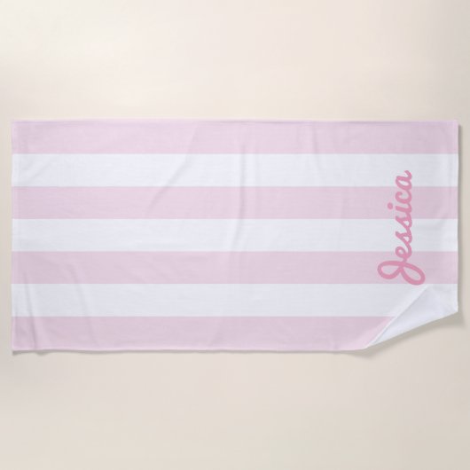 Serviette De Plage Bande de cabane rose et blanc (Devant)