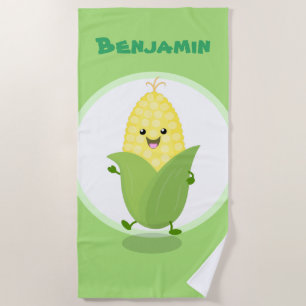 Serviette De Plage Bande dessinée de maïs kawaii dansante mignonne