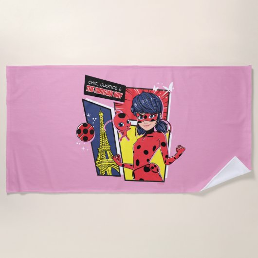 Serviette De Plage Bande dessinée Miraculaire Ladybug Parisienne (Devant)