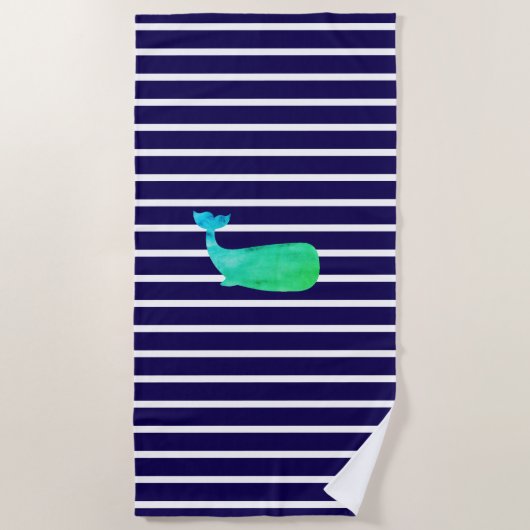 Serviette De Plage Bande nautique de baleine (Devant)