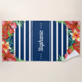 Serviette De Plage Bande Nautique Tropical Floral Personnalisé (Devant)