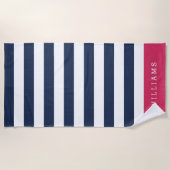 Serviette De Plage Bande rose et marine personnalisée (Devant)