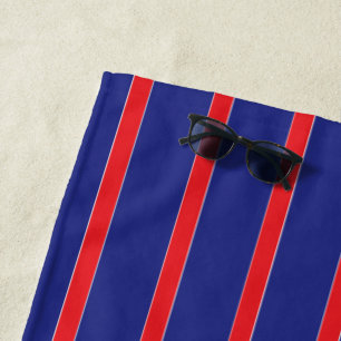 Serviette De Plage Bande rouge et blanche sur bleu marine
