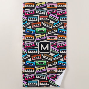 Serviette De Plage Bandes cascade monographique rétro personnalisées