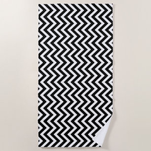 Serviette De Plage Bandes Chevron moyennes vertes noires et blanches