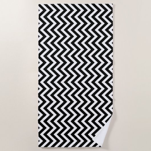 Serviette De Plage Bandes Chevron moyennes vertes noires et blanches (Devant)
