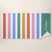 Serviette De Plage Bandes colorées Nom personnalisé (Devant)