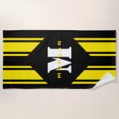 Serviette De Plage Bandes de course jaune noir Monogramme (Devant)