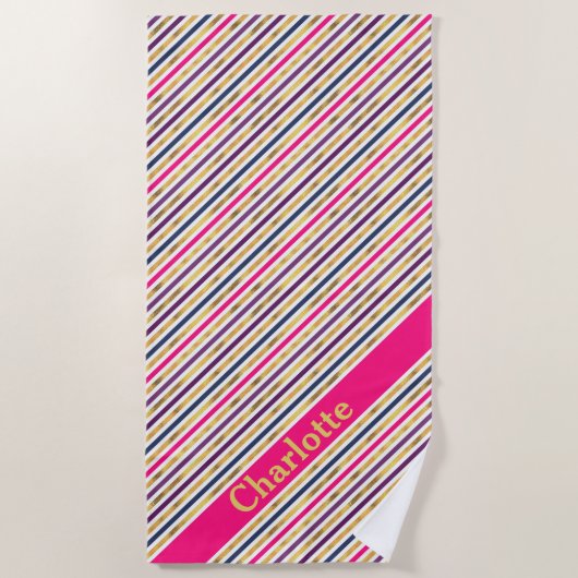 Serviette De Plage Bandes diagonales en or rose (Devant)