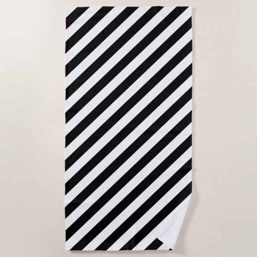 Serviette De Plage Bandes diagonales noires et blanches (Devant)