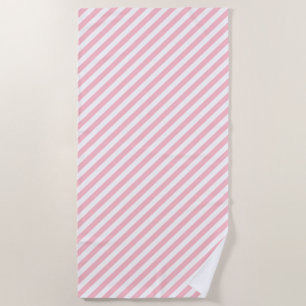 Serviette De Plage Bandes diagonales roses et blanches de taille moye