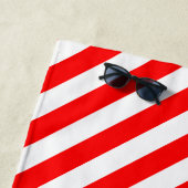 Serviette De Plage Bandes diagonales rouges et blanches (En situation)