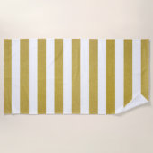 Serviette De Plage Bandes d'or, Blancs, Motif rayé (Devant)