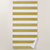 Serviette De Plage Bandes d'or, Blancs, Motif rayé (Devant)