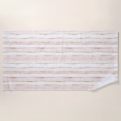 Serviette De Plage Bandes dorées roses blanches (Devant)