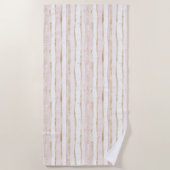 Serviette De Plage Bandes dorées roses blanches (Devant)
