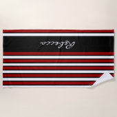 Serviette De Plage Bandes élégantes rouge blanc et noir (Devant)