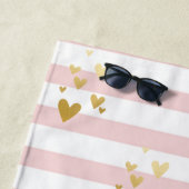 Serviette De Plage Bandes Gold Hearts (En situation)