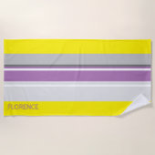 Serviette De Plage Bandes gris violet jaune - personnalisées (Devant)