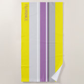 Serviette De Plage Bandes gris violet jaune - personnalisées (Devant)