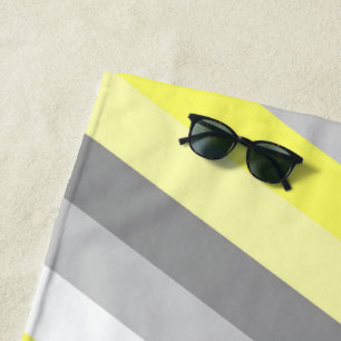 Serviette De Plage Bandes jaunes, blanches et grises