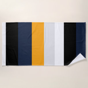 Serviette De Plage Bandes jaunes, bleues, blanches et noires