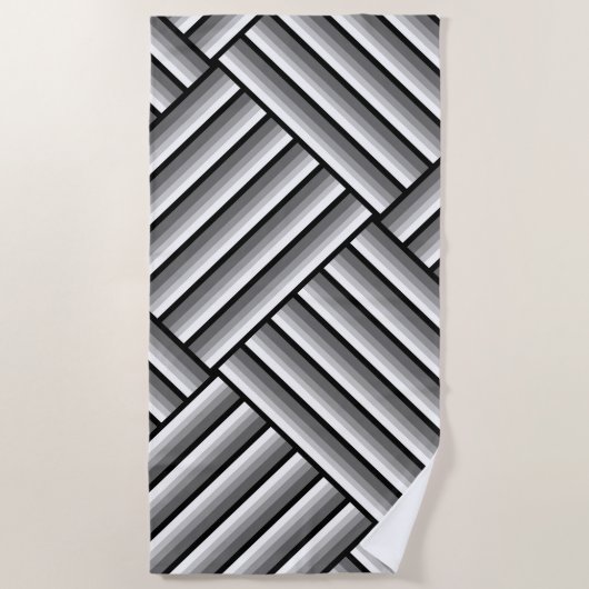 Serviette De Plage Bandes modernes en noir, blanc et gris - cool (Devant)