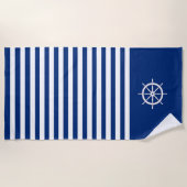 Serviette De Plage Bandes Nautiques+Navires Roue Bleu+Blanc (Devant)