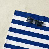 Serviette De Plage Bandes Nautiques+Navires Roue Bleu+Blanc (En situation)