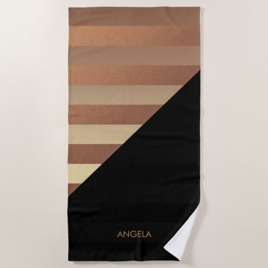 Serviette De Plage Bandes noires d'or (Devant)