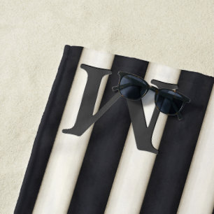Serviette De Plage Bandes noires et blanches Dramatiques 3-D Monogram