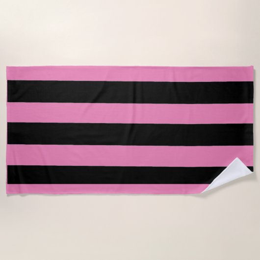 Serviette De Plage Bandes noires et roses (Devant)