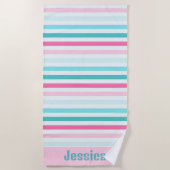 Serviette De Plage Bandes Pastel personnalisées (Devant)